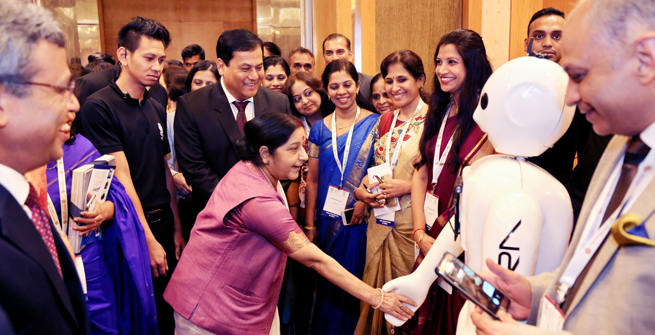 sushma swaraj greeting robot